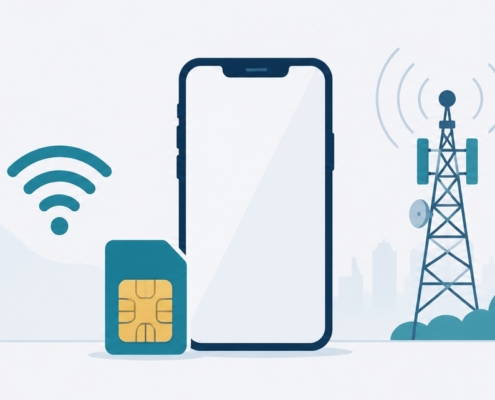 スマートフォンとSIMカード、Wi-Fiの電波と通信アンテナ