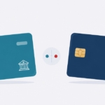チェックカードとクレジットカード、それぞれの用途を表すアイコン